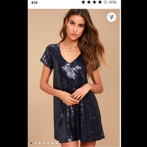 Light Up the Night Navy Blue Sequin Shift Dress